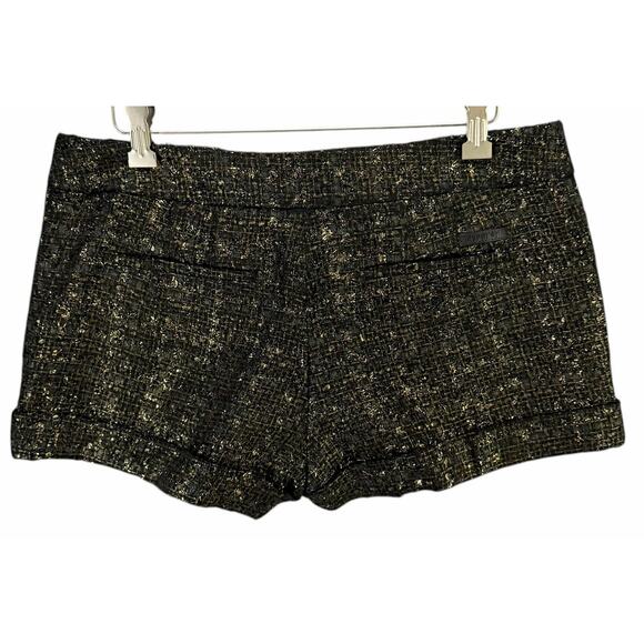 Express Metallic Tweed Shorts Womens 6 Black Gold Pockets Cuffed Lined Chic Y2K - Picture 4 of 13